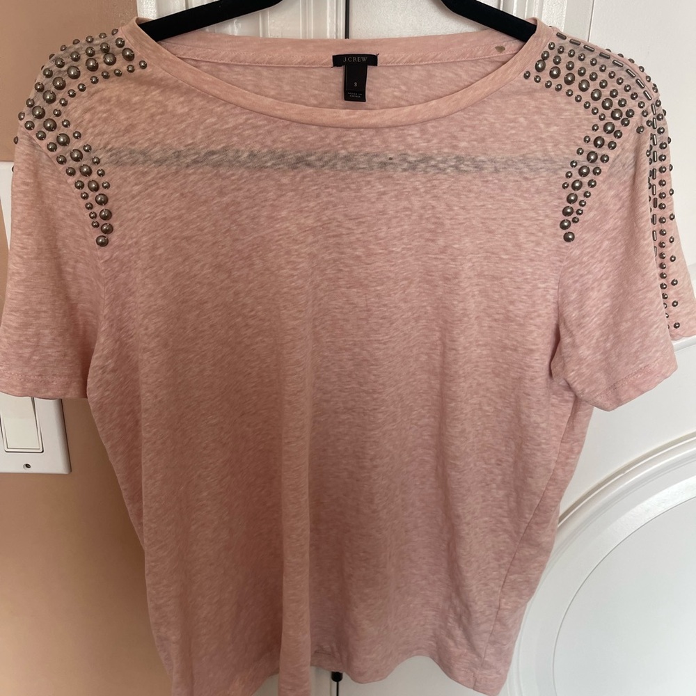 J. Crew Light Pink Studded Short Sleeve Tee